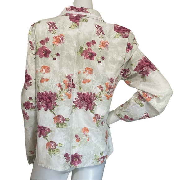 NWOT Christopher & Banks Linen Blend Floral Print Ivory Button Lightweight Jacke - Picture 2 of 13